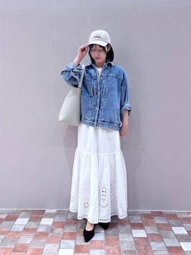 「アイテム（デニムジャケット）」を使った、byrrinnaさん（レディース・155cm）の夏コーディネート