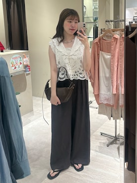 「RIVE DROITE（リヴドロワ）の【à Nice 】【インド綿/手洗い可】カットワークジレ　(カットワークレース)（ベスト、ホワイト系）」を使った、nahoさん（レディース・161cm）の夏コーディネート