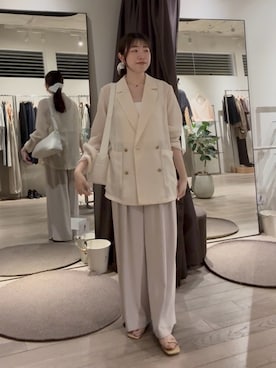 「RIVE DROITE（リヴドロワ）の手洗い可/タックワイドスラックス（スラックス）」を使った、nahoさん（レディース・161cm・20代）の夏コーディネート
