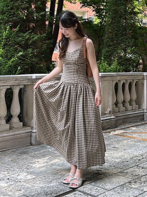 セール】Gingham check back open dress（ワンピース）｜etre loin