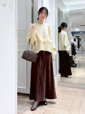 「アイテム（シュシュ、ブラウン系）」を使った、riidayooさん（レディース・160cm）の秋コーディネート