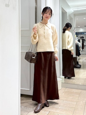 「アイテム（シュシュ、ブラウン系）」を使った、riidayooさん（レディース・160cm）の秋コーディネート