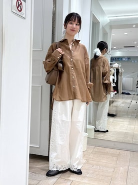 「LOWRYS FARM（ローリーズファーム）のシアーシャツＬＳ  605853（シャツ/ブラウス、ブラウン系）」を使った、riidayooさん（レディース）の春コーディネート