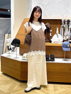 「LOWRYS FARM（ローリーズファーム）の【接触冷感】ベーシックノースリーブ　1043004（Tシャツ/カットソー、ホワイト系）」を使った、riidayooさん（レディース）の夏コーディネート