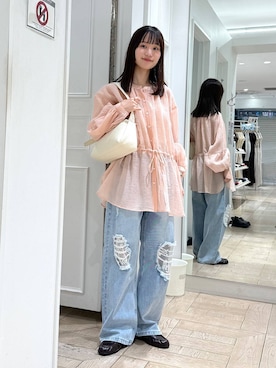 「LOWRYS FARM（ローリーズファーム）のレースデニム　601055（デニムパンツ、ブルー系）」を使った、riidayooさん（レディース）の春コーディネート