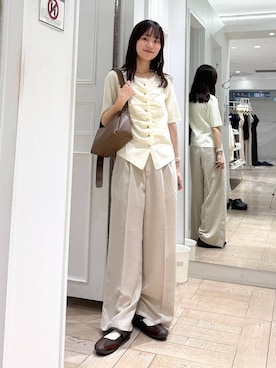 「LOWRYS FARM（ローリーズファーム）のバスケットワイドパンツ 637610（スラックス、ホワイト系）」を使った、riidayooさん（レディース）の春コーディネート