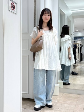 「LOWRYS FARM（ローリーズファーム）のスタイルＵＰクロスカップキャミ　100757（Tシャツ/カットソー、ホワイト系）」を使った、riidayooさん（レディース）の春コーディネート