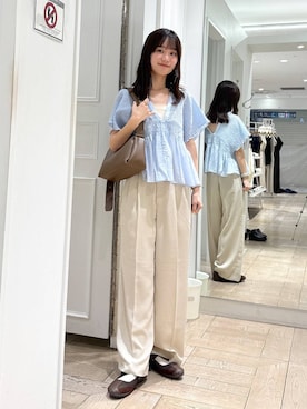 「LOWRYS FARM（ローリーズファーム）のバスケットワイドパンツ 637610（スラックス、ホワイト系）」を使った、riidayooさん（レディース）の春コーディネート