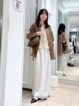 「LOWRYS FARM（ローリーズファーム）のシアーシャツＬＳ  605853（シャツ/ブラウス、ブラウン系）」を使った、riidayooさん（レディース）の春コーディネート