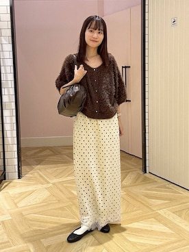 「LOWRYS FARM（ローリーズファーム）の【500mlペットボトル収納可】タックボストンＢＡＧ　1049023（ボストンバッグ、ブラウン系）」を使った、riidayooさん（レディース）の夏コーディネート