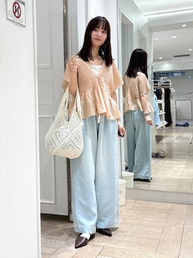 「LOWRYS FARM（ローリーズファーム）のスタイルＵＰクロスカップキャミ　100757（Tシャツ/カットソー、ホワイト系）」を使った、riidayooさん（レディース）の夏コーディネート
