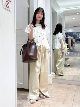 「LOWRYS FARM（ローリーズファーム）のフライスチビＴＥＥ 637055（Tシャツ/カットソー、ホワイト系）」を使った、riidayooさん（レディース）の夏コーディネート
