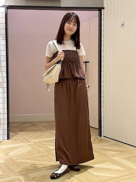 「LOWRYS FARM（ローリーズファーム）の【500mlペットボトル収納可】フラップショルダーＢＡＧ 1046881（ショルダーバッグ、ホワイト系）」を使った、riidayooさん（レディース）の夏コーディネート