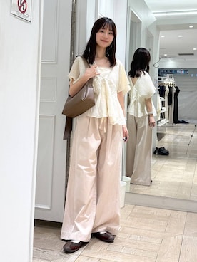 「LOWRYS FARM（ローリーズファーム）のイージーバギーデニム　601067（デニムパンツ、ピンク系）」を使った、riidayooさん（レディース）の春コーディネート