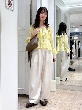 「LOWRYS FARM（ローリーズファーム）のスタイルＵＰクロスカップキャミ　100757（Tシャツ/カットソー、ホワイト系）」を使った、riidayooさん（レディース）の春コーディネート