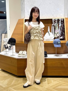 「LOWRYS FARM（ローリーズファーム）の【接触冷感】ベーシックノースリーブ　1043004（Tシャツ/カットソー、ホワイト系）」を使った、riidayooさん（レディース）の夏コーディネート