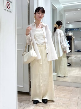 「LOWRYS FARM（ローリーズファーム）のシアーシャツＬＳ  605853（シャツ/ブラウス、ホワイト系）」を使った、riidayooさん（レディース）の夏コーディネート