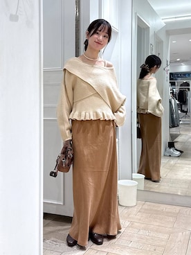 「アイテム（シュシュ、ブラウン系）」を使った、riidayooさん（レディース・160cm）の秋コーディネート