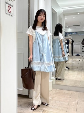 「LOWRYS FARM（ローリーズファーム）のバスケットワイドパンツ 637610（スラックス、ホワイト系）」を使った、riidayooさん（レディース）の夏コーディネート