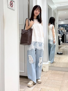 「LOWRYS FARM（ローリーズファーム）のハイショクタンク　 574839（タンクトップ、ホワイト系）」を使った、riidayooさん（レディース）の夏コーディネート