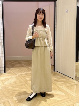 「LOWRYS FARM（ローリーズファーム）の【500mlペットボトル収納可】タックボストンＢＡＧ　1049023（ボストンバッグ、ブラウン系）」を使った、riidayooさん（レディース）の夏コーディネート