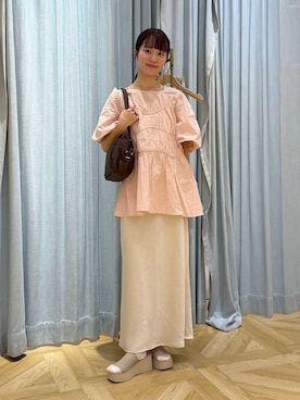 「LOWRYS FARM（ローリーズファーム）のアシメティアードチュニックＳＳ　1049042（シャツ/ブラウス、ピンク系）」を使った、riidayooさん（レディース）の夏コーディネート