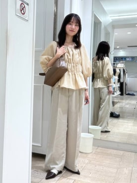 「LOWRYS FARM（ローリーズファーム）のバスケットワイドパンツ 637610（スラックス、ホワイト系）」を使った、riidayooさん（レディース）の春コーディネート