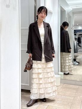 「アイテム（シュシュ、ブラウン系）」を使った、riidayooさん（レディース・160cm）の秋コーディネート