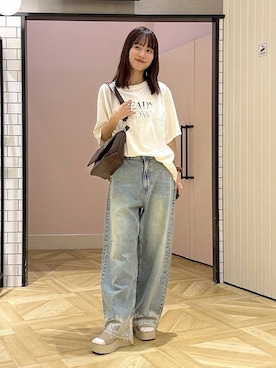 「LOWRYS FARM（ローリーズファーム）の【500mlペットボトル収納可】フラップショルダーＢＡＧ 1046881（ショルダーバッグ、ブラウン系）」を使った、riidayooさん（レディース）の夏コーディネート