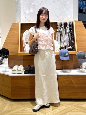 「LOWRYS FARM（ローリーズファーム）の【接触冷感】ベーシックノースリーブ　1043004（Tシャツ/カットソー、ホワイト系）」を使った、riidayooさん（レディース）の夏コーディネート