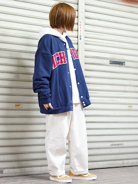 「RAGEBLUE（レイジブルー）のアイテム（スタジャン）」を使った、みりん。さん（レディース・156cm）の春コーディネート