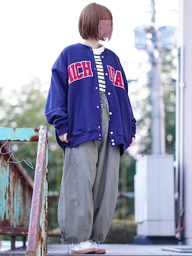 「RAGEBLUE（レイジブルー）のアイテム（スタジャン）」を使った、みりん。さん（レディース・156cm）の春コーディネート