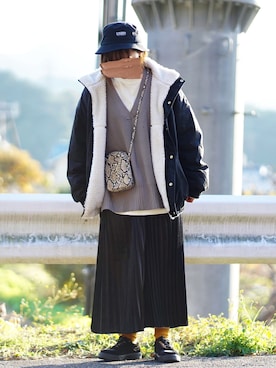 「kutir（クティール）のリバーシブルボアブルゾン（ブルゾン）」を使った、みりん。さん（レディース・156cm）の冬コーディネート