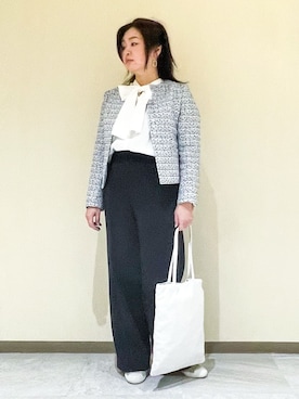 「INDIVI（インディヴィ）の【華やか】ファンシーツイードジャケット（ノーカラージャケット、ブルー系）」を使った、Kuwa-Pさん（レディース・159cm）の冬コーディネート