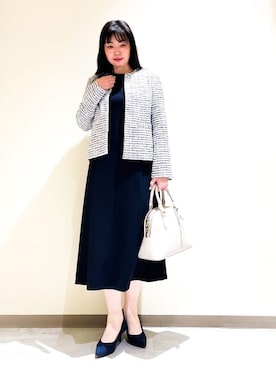 「Sunauna（スーナウーナ）の◆7分袖エンブロイダリージャケット（ノーカラージャケット、レッド系）」を使った、Kuwa-Pさん（レディース・159cm）の冬コーディネート