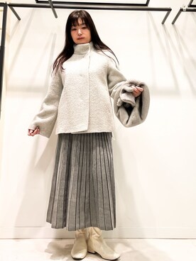 「UNTITLED（アンタイトル）の【エレガント/ミディアウター】ミックスヘリンボンコート（その他アウター、グレー系）」を使った、Kuwa-Pさん（レディース・159cm）の冬コーディネート