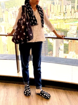 「no brand（ノーブランド）のアイテム（Denim pants、ブルー系）」を使った、Banksia Chanさん（レディース）の秋コーディネート