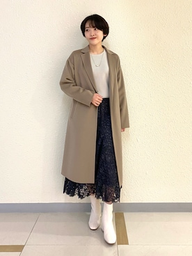 「152cm」｜「アイテム（チェスターコート）」を使った、ユアさん（レディース・152cm）の冬コーディネート