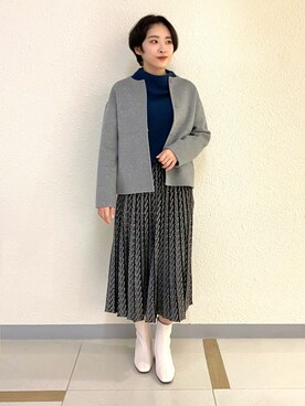 「152cm」｜「アイテム（ノーカラーコート）」を使った、ユアさん（レディース・152cm）の冬コーディネート