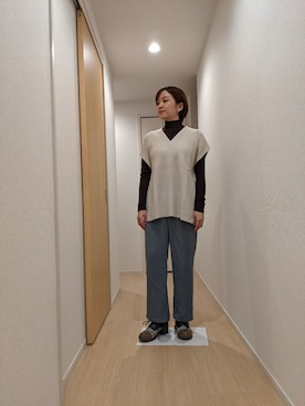 「サテンパンツ」｜「アイテム（ローファー）」を使った、nanacheeseさん（レディース・157cm）の秋コーディネート