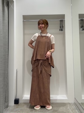 「KBF（ケイビーエフ）のSiltrata　Multi set one-piece（ワンピース、ブラウン系）」を使った、sorakaさん（レディース・159cm）の夏コーディネート