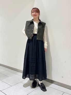 「KBF（ケイビーエフ）のシアーベロアシャーリングスリーブトップス（Tシャツ/カットソー）」を使った、sorakaさん（レディース・159cm）の秋コーディネート