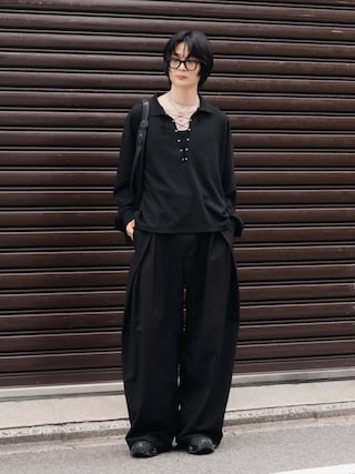 「soerte(ソエルテ)のLoose Lace-up Thermal Polo/ルーズレースアップサーマルポロ(ポロシャツ)」を使った、きゅうさん(メンズ・172cm)の秋コーディネート