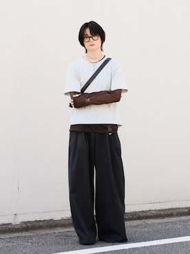 「LAPIIS（ラピス）のアイテム（スラックス）」を使った、きゅうさん（メンズ・172cm）の夏コーディネート