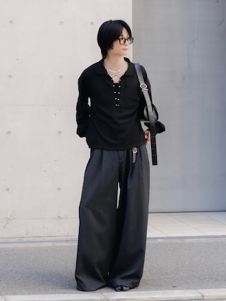 「soerte（ソエルテ）のLoose Lace-up Thermal Polo/ルーズレースアップサーマルポロ（ポロシャツ）」を使った、きゅうさん（メンズ・172cm）の夏コーディネート