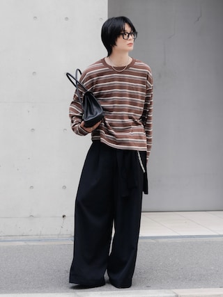 「soerte(ソエルテ)のLoose Multi Border L/S Tee / ルーズマルチボーダーロンT(Tシャツ/カットソー)」を使った、きゅうさん(メンズ・172cm)の秋コーディネート