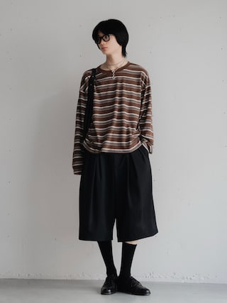 「soerte(ソエルテ)のLoose Multi Border L/S Tee / ルーズマルチボーダーロンT(Tシャツ/カットソー)」を使った、きゅうさん(メンズ・172cm)の秋コーディネート
