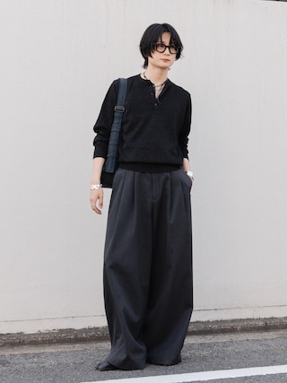 「soerte(ソエルテ)のLame Blend Henley Neck Knit / ラメブレンドヘンリーネックニット(ニット/セーター)」を使った、きゅうさん(メンズ・172cm)の春コーディネート