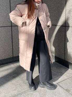 「ベージュ×ブラック」｜「アイテム（ジャケット/アウター）」を使った、liuさん（レディース・154cm）の冬コーディネート