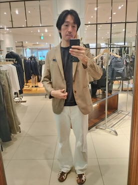 「NOLLEY’S（ノーリーズ）の《ビジカジ/セットアップ対応》ブッチャーイージーJK 26AW（テーラードジャケット、ベージュ系）」を使った、katoさん（メンズ・175cm）の秋コーディネート